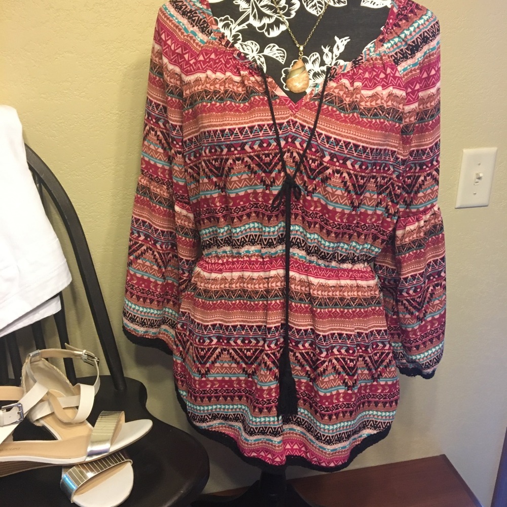 🎁2/$12 XL SELF ESTEEM MULTI-COLOR WHIMSY GOTH STYLE BLOUSE